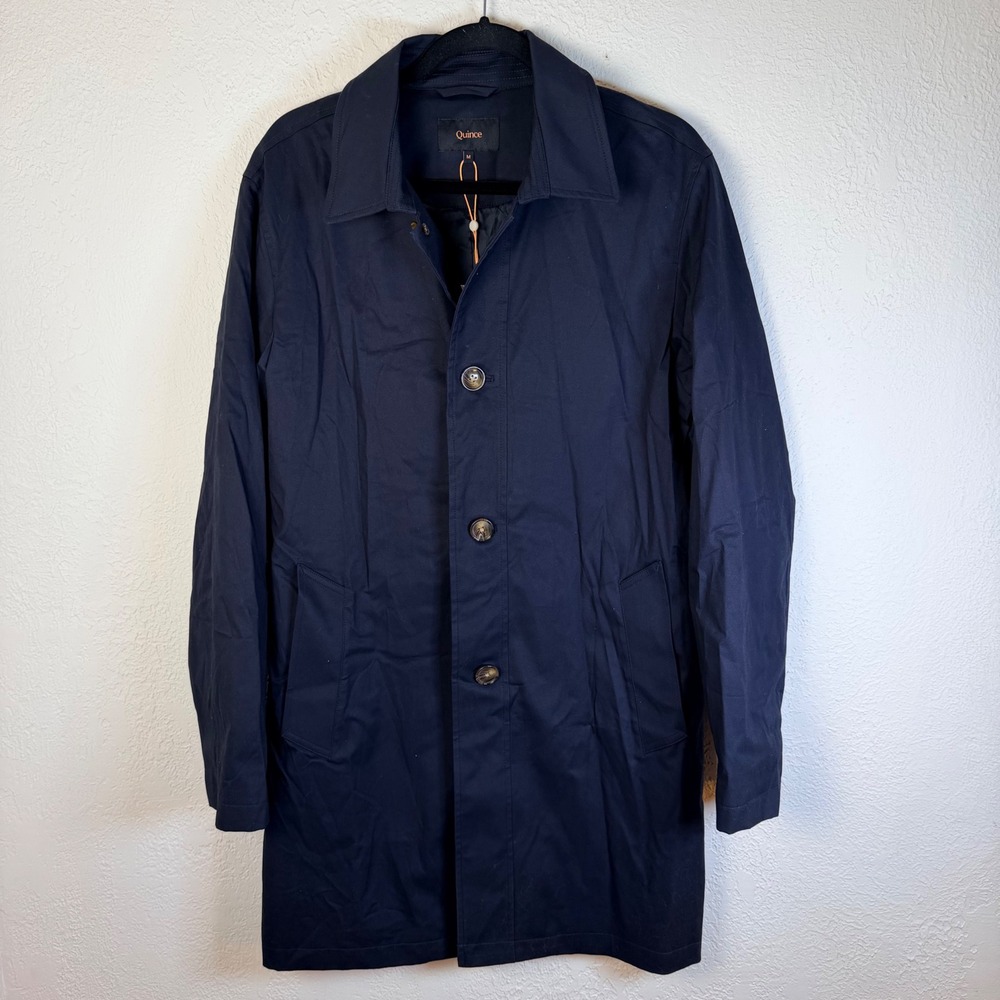 NEW $104 Quince Mens M Comfort Stretch Trench Coat Water Resistant Cotton